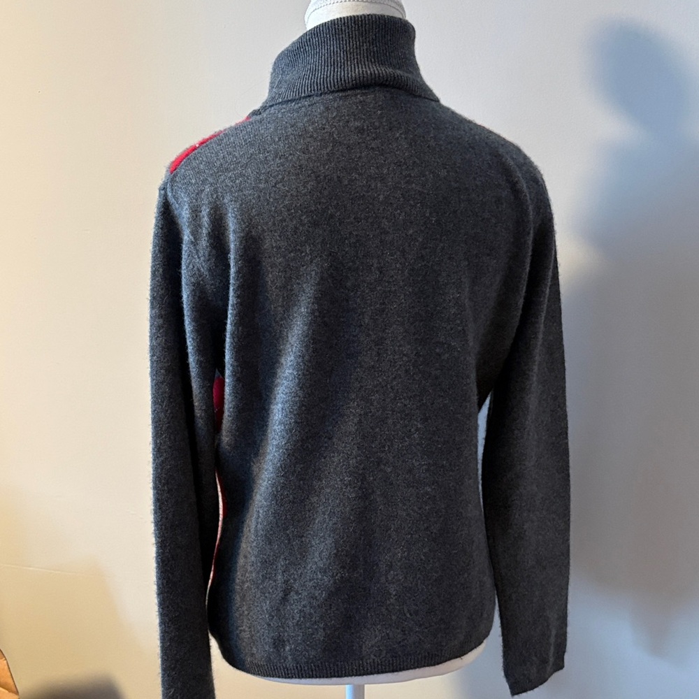 Apt. 9 100% Cashmere Charcoal & Red Argyle Turtleneck Long Sleeve Sweater. Sz L - Picture 3 of 8